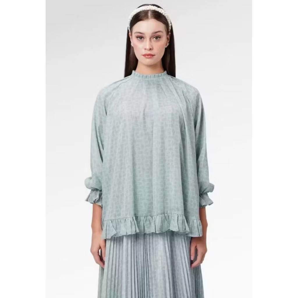PRELOVED BENANG JARUM MARCHESA MONOGRAM RUFFLE BLOUSE