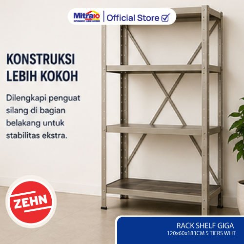 Rak Besi Penyimpanan Rack Shelving Zehn Giga 120×60×183 cm 5 Susun Warna Putih - Proteksi Ganda Extr