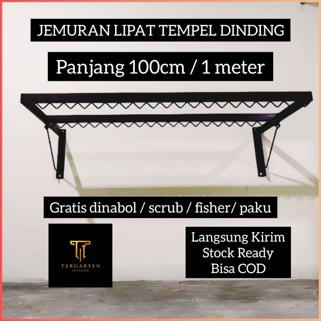 jemuran Lipat dinding besi 1 meter / 100cm 2 baris , jemuran Lipat, jemuran dinding, jemuran besi ko