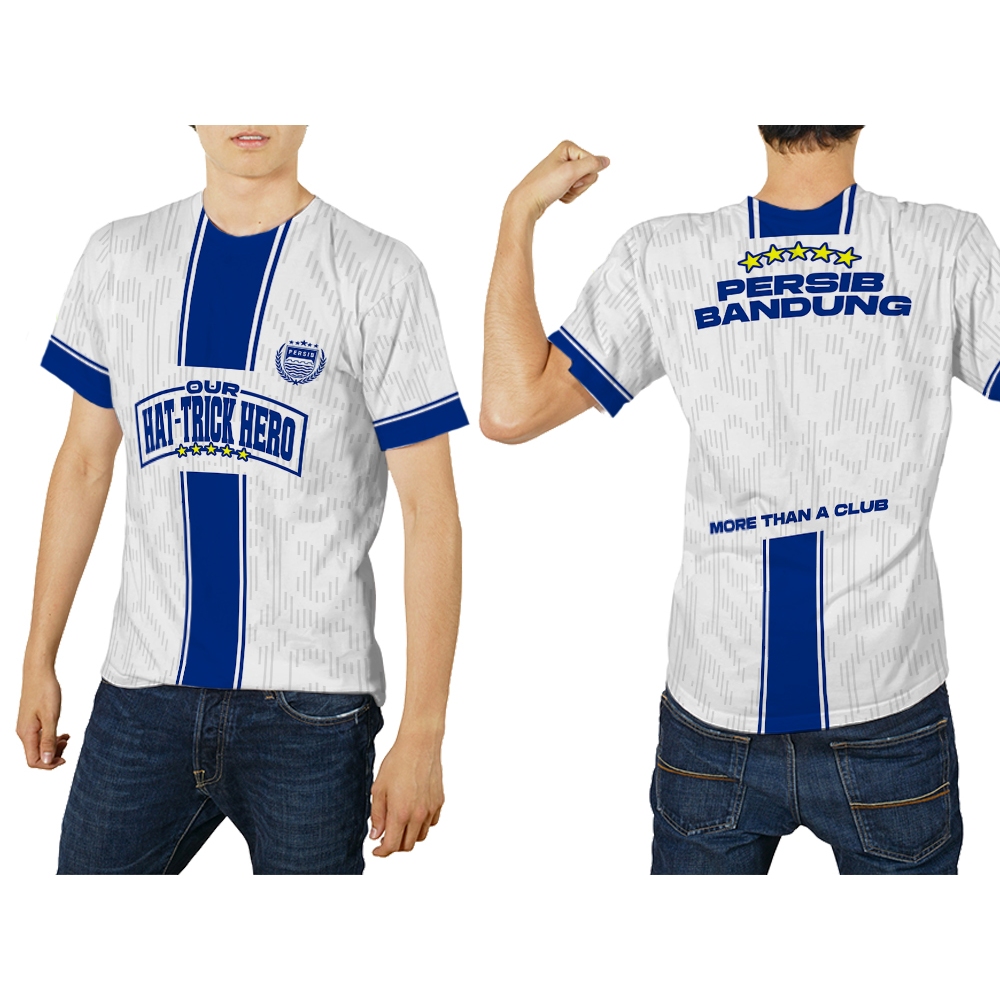 UBER SUBLIM - Baju Pria dan Wanita Kaos T-Shirt Jersey PERSIB BANDUNG HATTRICK HERO Putih Custom Ful