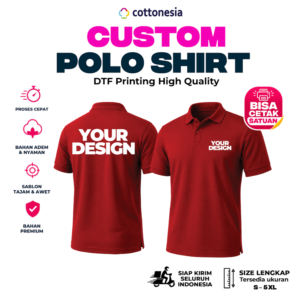 Custom Polo Shirt Satuan Lusinan PREMIUM Cotton Custom Kaos Polo, Sablon Polo Shirt Satuan Print Baj