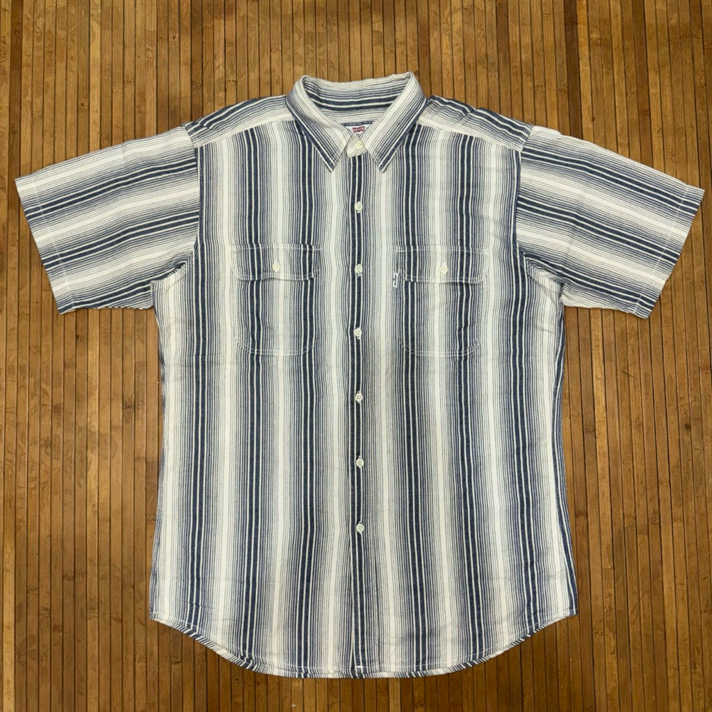 VINTAGE LEVIS STRIPED WORK WEAR DOUBLE POCKET SHORT SLEEVE SHIRT