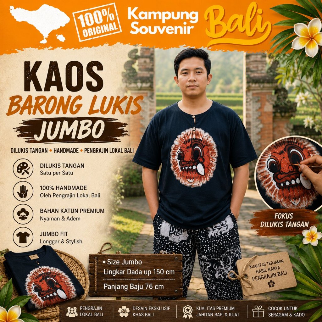 Kaos Baju Barong Lukis Bali Jumbo Rayon Adem Pria Wanita Oleh Oleh Khas Bali Original Kampung Souven