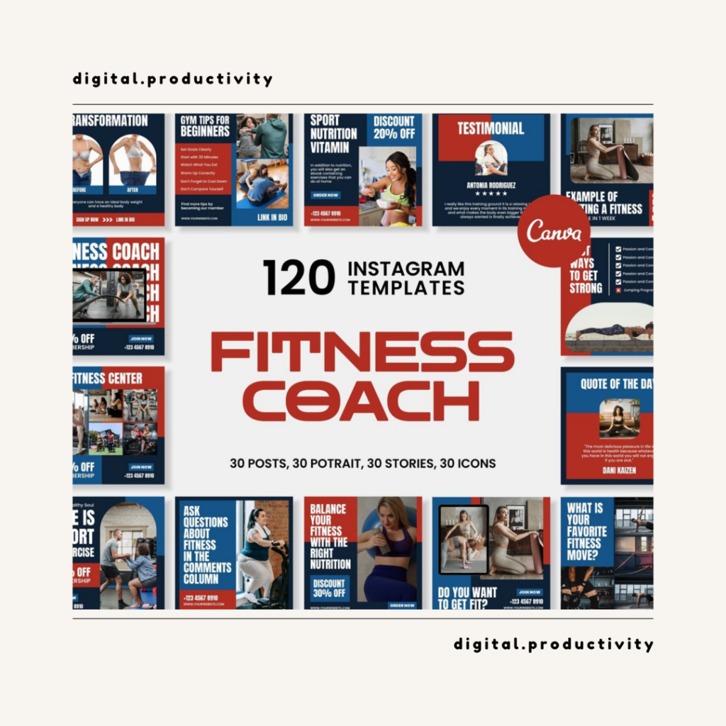 Fitness 3 Instagram Feeds Canva Template - Sport Themes Template - Digital Productivity