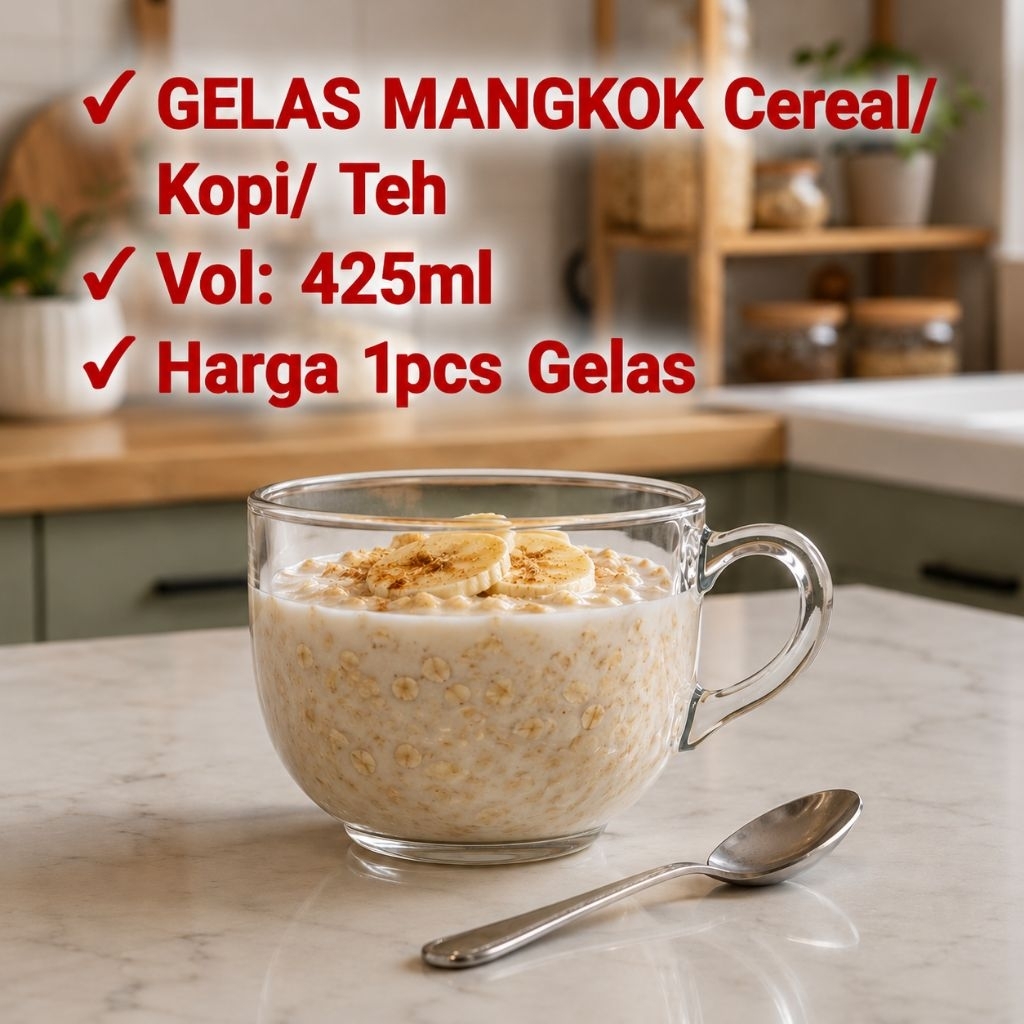 Gelas MANGKOK Lebar 425ml (set isi 1pcs)/ Gelas Mangkok Sereal/ Gelas Mangkok Cup Lebar/ Gelas Teh K