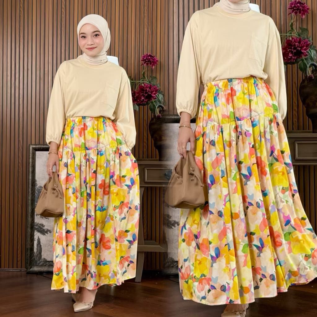 Rok Floral Wolfis Motif Bunga / Floral Skirt / Rok Wanita Motif Bunga Terviral Termurah