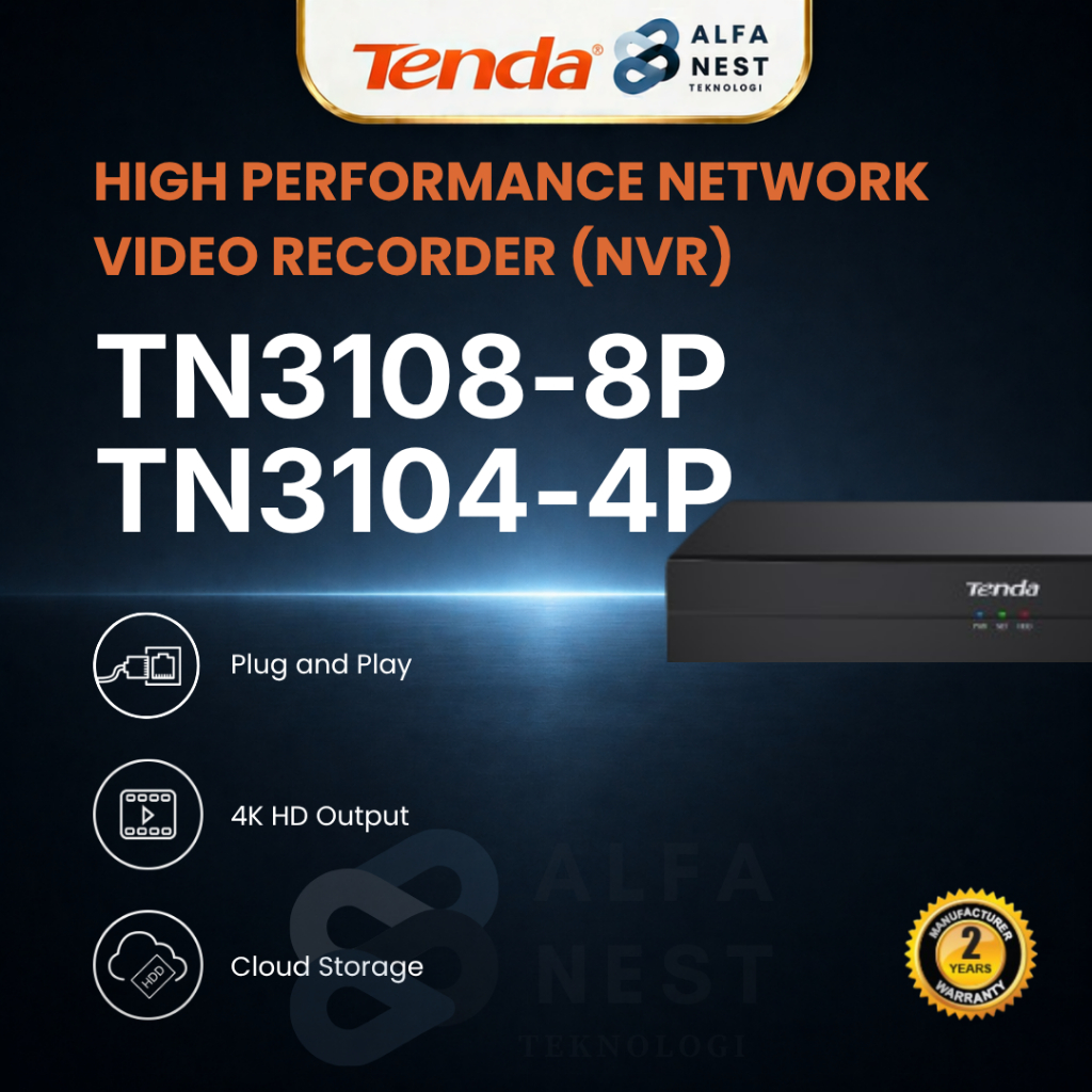 TENDA NVR 4 Channel / 8 Channel Smart POE 10TB