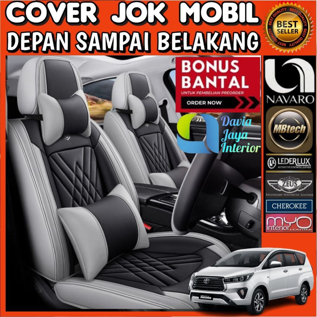Mbtech sarung jok mobil innova reborn 2016 - 2026 tipe G tipe V free bantal leher 2 pcs