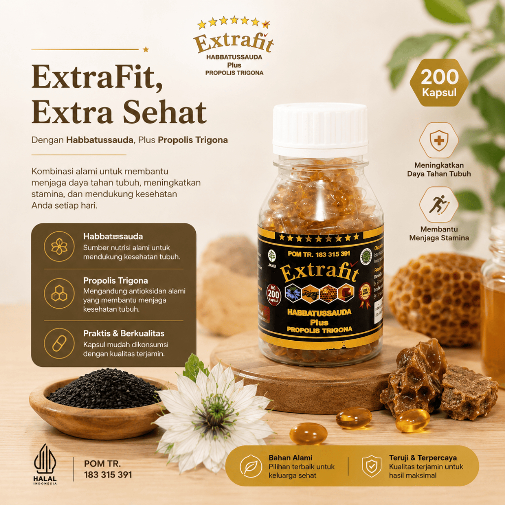 Extrafit - Kapsul Minyak Habbatussauda Plus Propolis Trigona 4in1 Isi 200 Kapsul Original