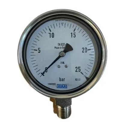 Wika pressure gauge 4 inch Bottom SS 0 - 25 Bar Drat 1/2NPT