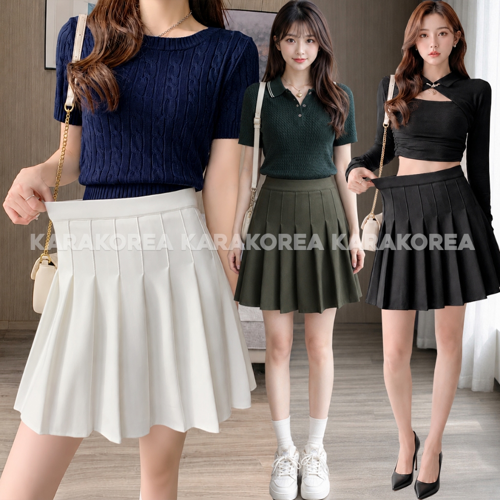 KARAKOREA 801 Banding Tennis Skirt with inner pants ROK BIG SIZE JUMBO Korean Pleated Skirt TENNIS S