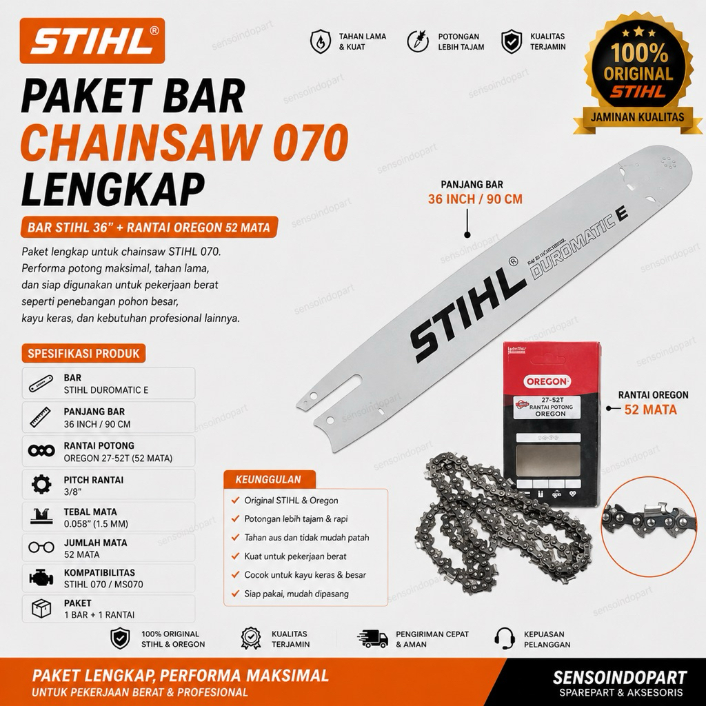 TERMURAH / Paket Guide Bar Senso 070 STIHL + Rantai Potong Senso 36 Inch OREGON