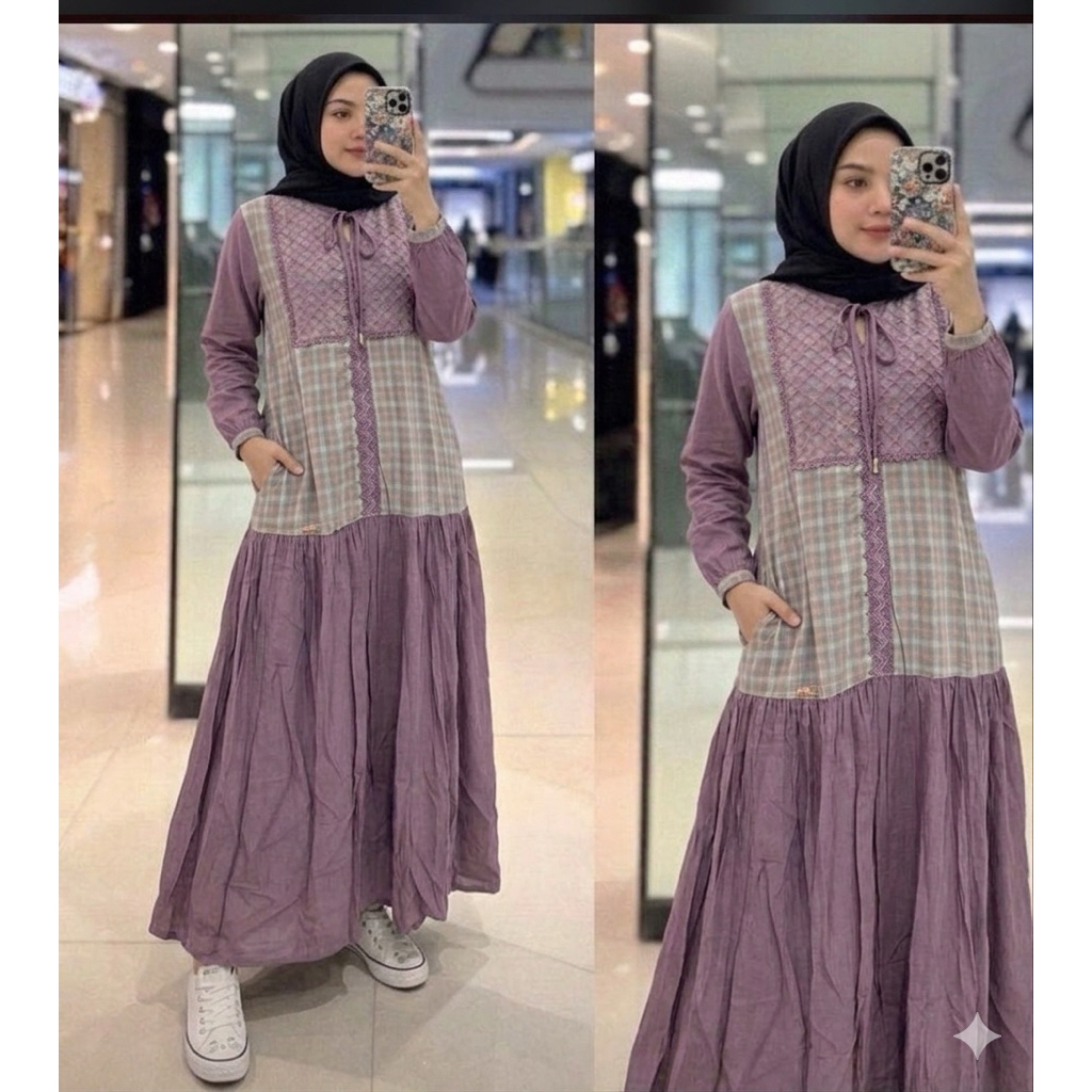 Gamis midi salvina kotak triset viral