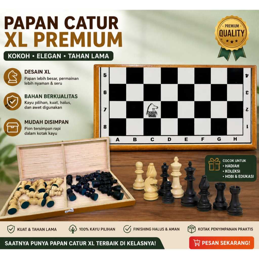 Set Catur Kayu Premium Ukuran 40 CM | Papan Catur + Bidak | Hadiah & Koleksi