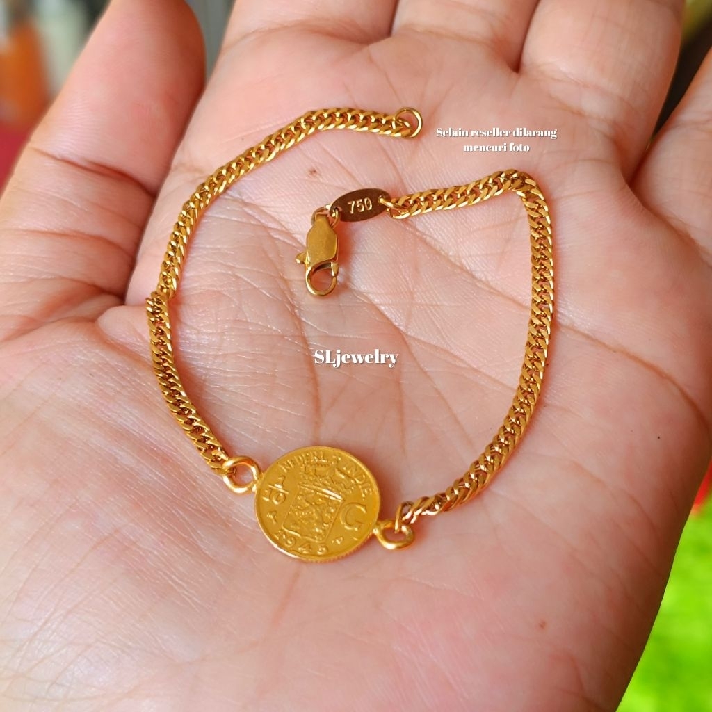 gelang titanium dengan koin jinar gold plated