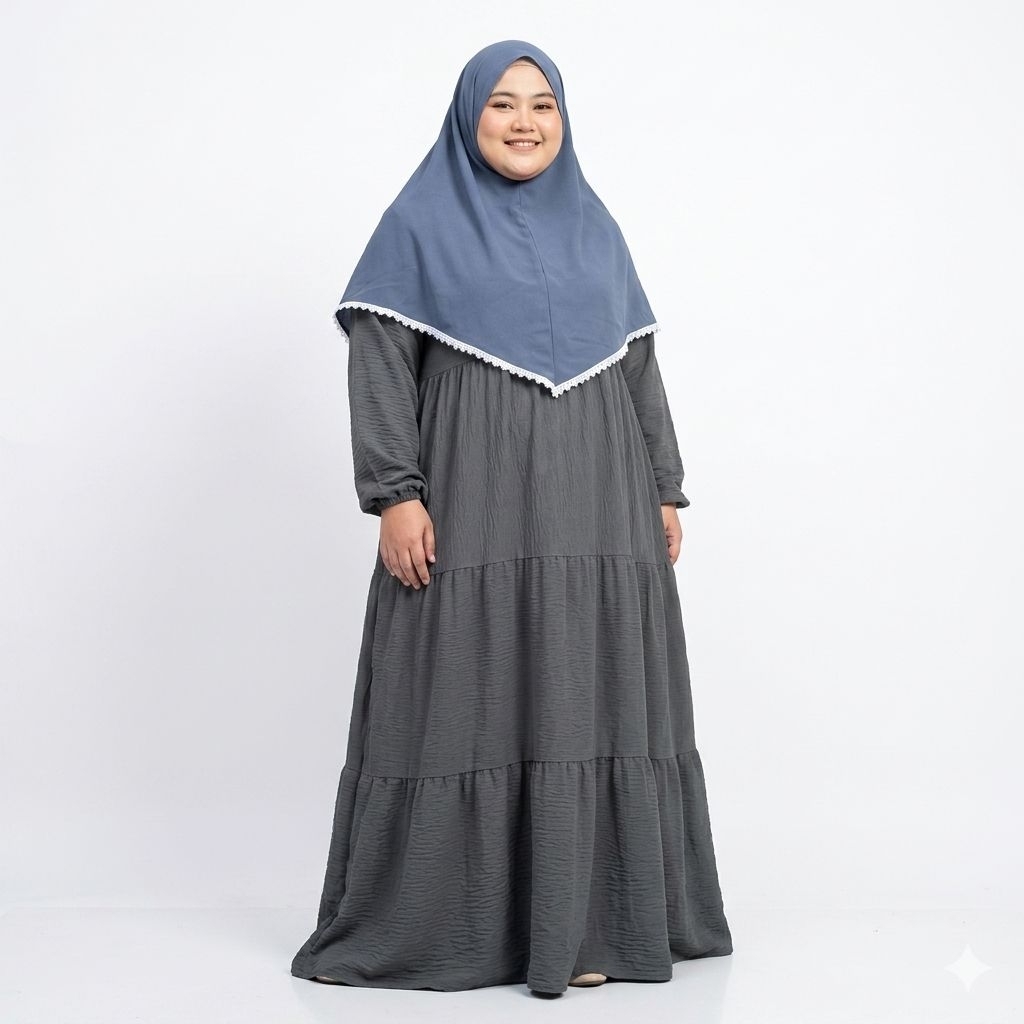 Gamis Terbaru Super Jumbo LD 130 LD 140 LD 150 Cringkle Airflow Abu Abu Tua Busana Muslim Super Jumb