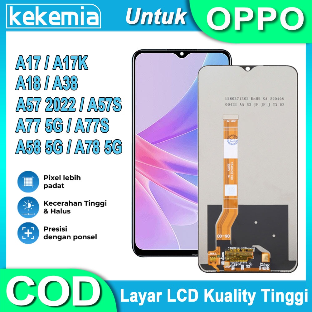 LCD Untuk OPPO A17 A17K A18 OPPO A38 A57 2022 A57S A58 5G A77 5G A77S A78 5G LCD TouchScreen Penggan