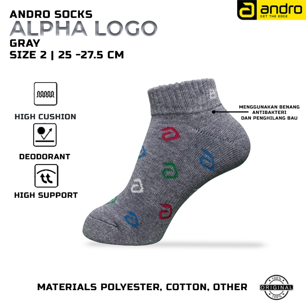 Kaos Kaki Tenis Meja Pingpong Andro ALPHA LOGO Gray Original
