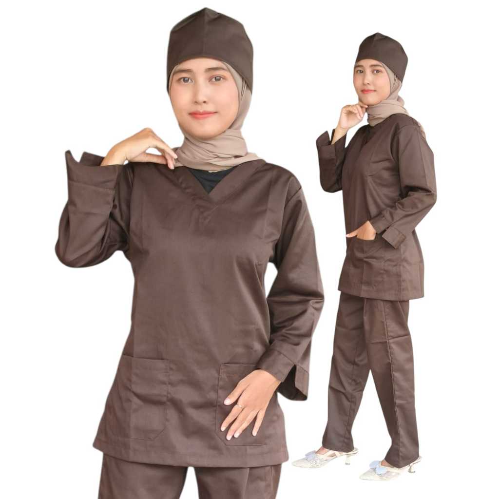 [COKLAT TUA] Scrub Ok Lengan Panjang | Baju Jaga Medis | Baju Operasi | Baju Jaga Ok | Scrub Medis