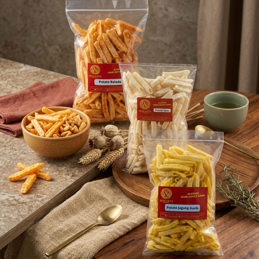 POTATO POTTATO KENTANG krupuk potato stik potato original jagung manis balado snack cemilan murah ki