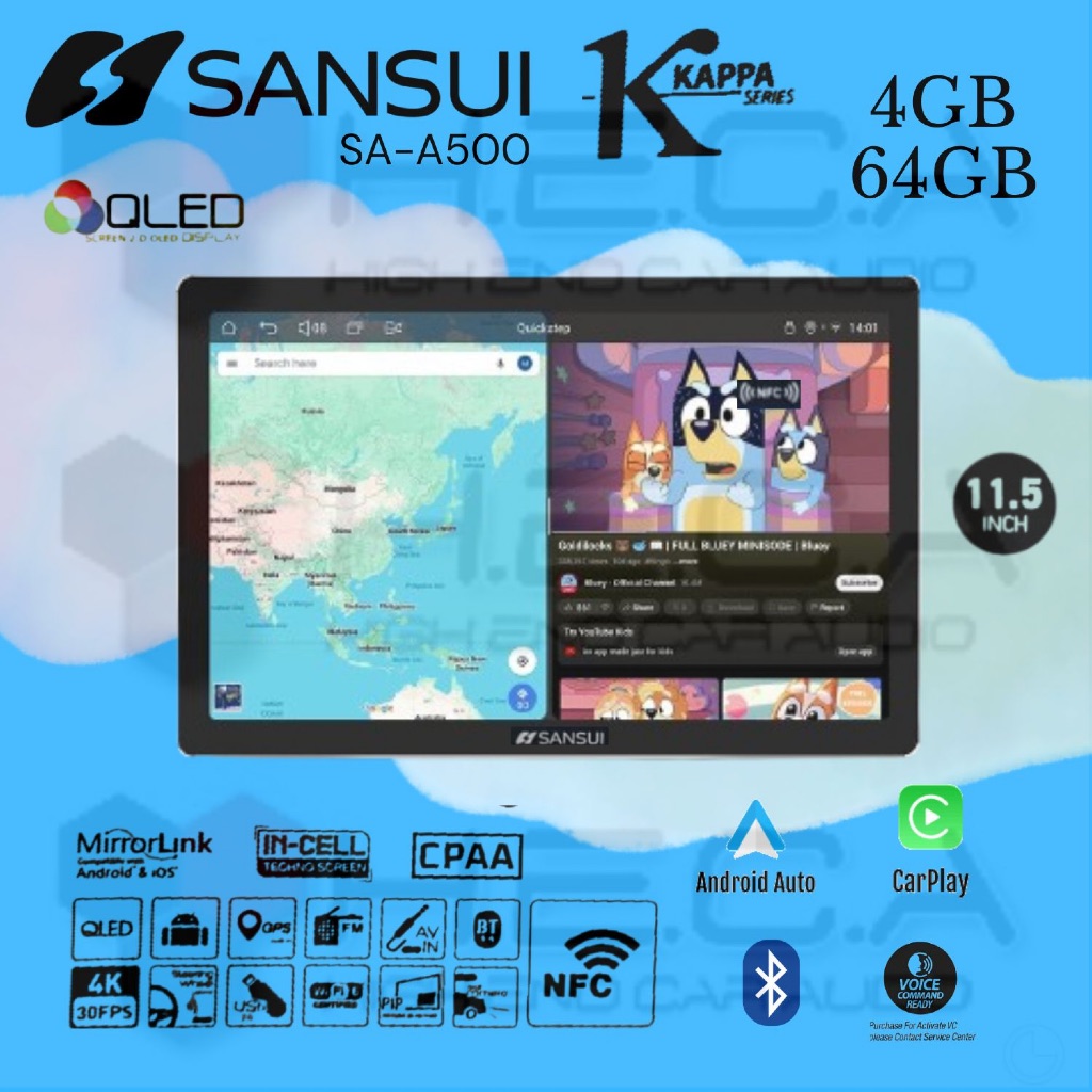 Sansui KAPPA 4/64 GB Android 11.5"  inch NFC 4K Head Unit SA-A500 Tape Mobil TV