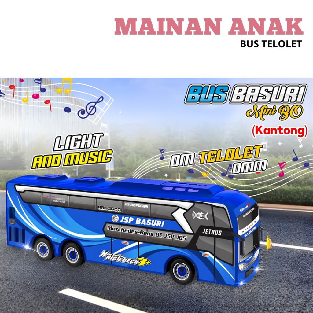 Mainan Anak MINI Bus Kendaraan Basuri BO Suara Basuri Telolet Model Baru musk lampu promo murah