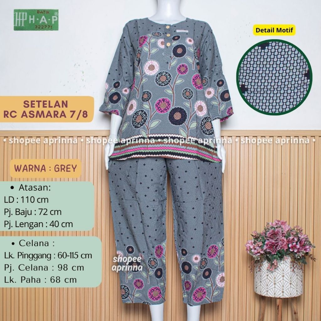 COD RC ASMARA Setelan HAP Bu Tejo Merk H.A.P Asli Original Setelan Celana Panjang Lengan 7/8 Piyama 