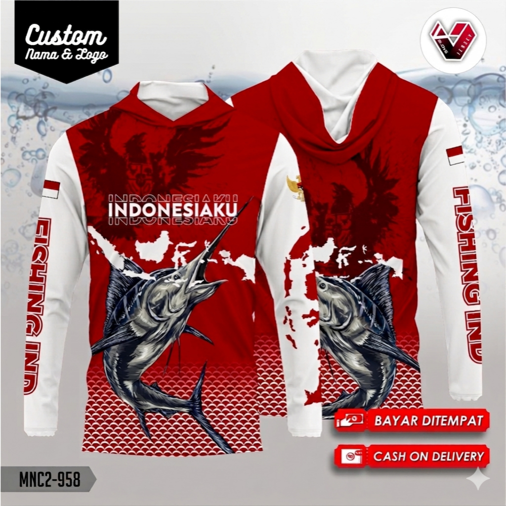 Kaos Baju Jersey jersy mancing fishing mania marlin kerudung kupluk Lengan Panjang GRATIS tambah nam