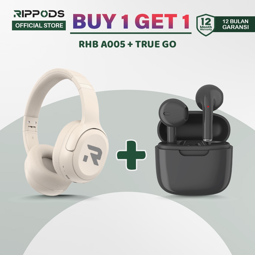 RIPPLE Special Bundle RHB A005 Headphone Bluetooth + True Go TWS Bluetooth Earphone Rippods