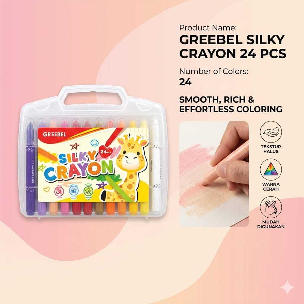 SILKY CRAYON GREEBEL 24C / SILKY CRAYON HALUS GREEBEL / CRAYON SILKY 24 WARNA (SET)