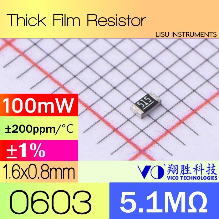 5.1M 0603 ±1% 100mW SMD Thick Film Resistor 5.1M  515