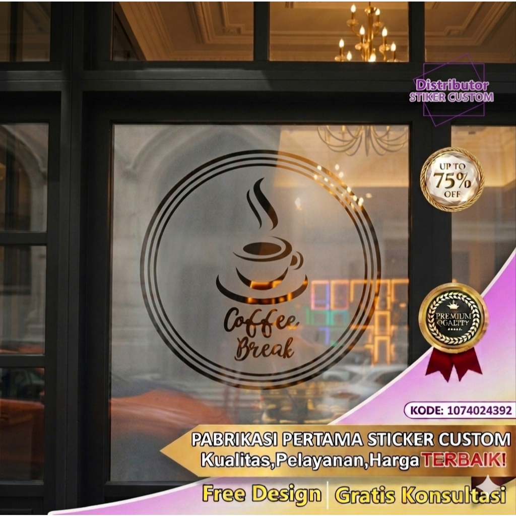 Sticker Sandblast Coffee Shop Custom Logo Kedai Kopi Pintu Kaca Cutting Sticker