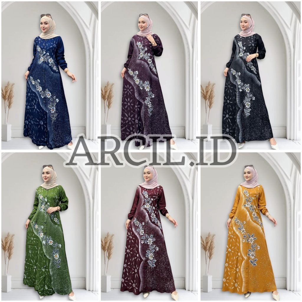 Arcil.id Gamis Twil Ori Lukis Handmade Motif Bunga Kancing Gamis Twill Ori Pekalongan
