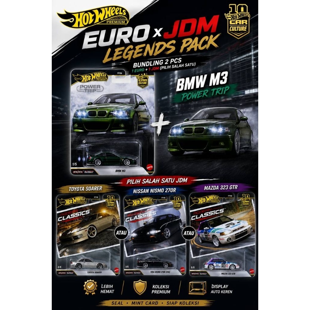 Paket Hot Wheels HOTWHEELS BMW M3 Power Trip dan Modern Classic Mazda Nismo Toyota Soarer