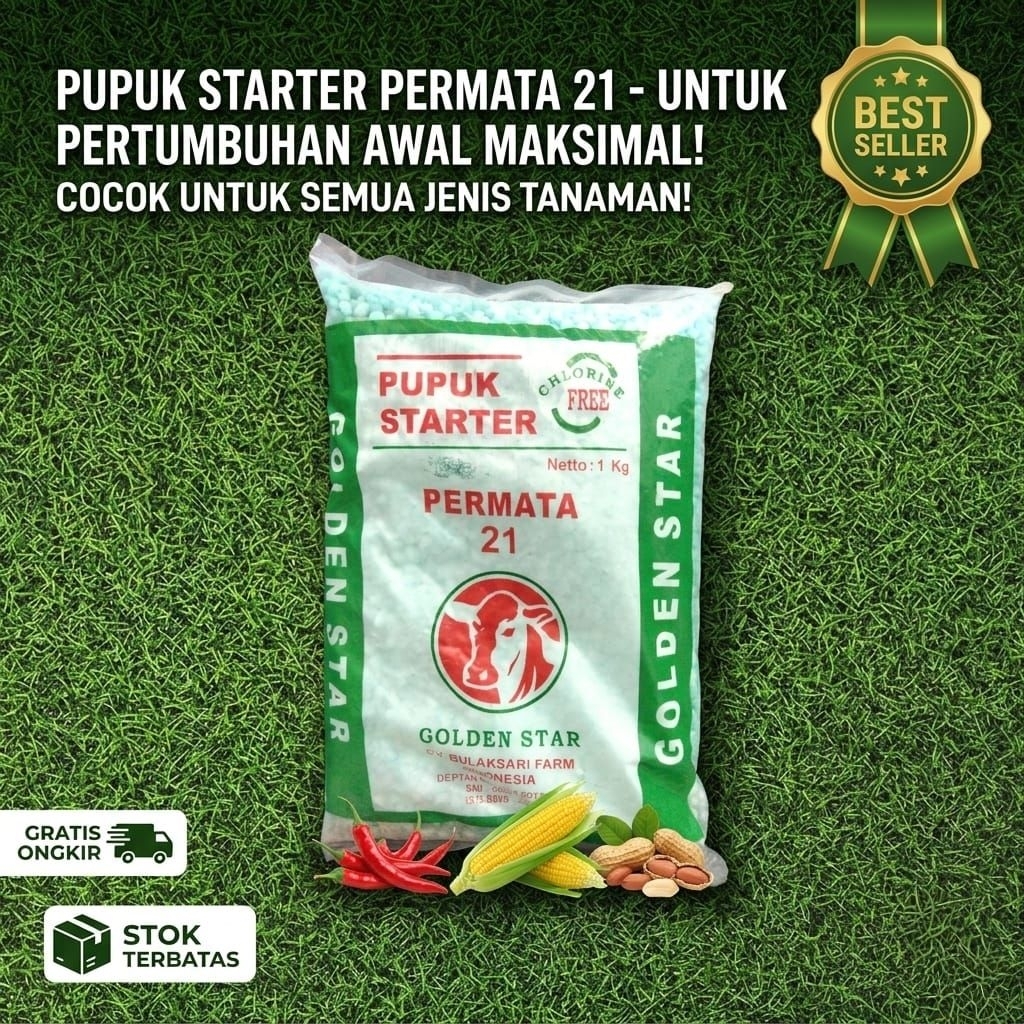 Pupuk NPK Permata 21 Golden Star 1kg