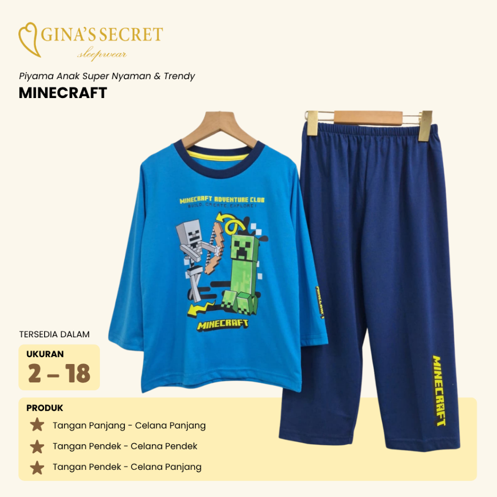 Baju Tidur Anak Laki // Minecraft - Gina's Secret - Size 2 -18