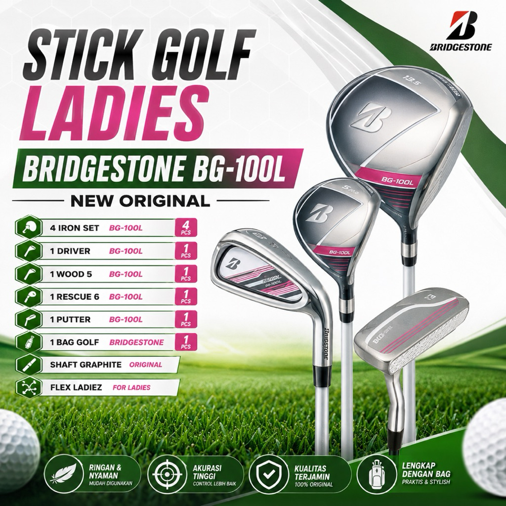 Paket Stick Golf Ladies Bridgestone BG-100L Shaft Graphite Flek Ladies New Original Fullset Bag Golf