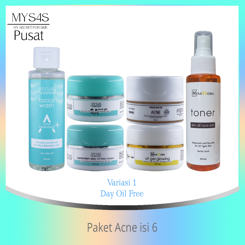Mysas skincare paket jerawat isi 6 /mengatasi dan menyebuhkan  kulit berjerawat/ Acne / kulit putih 