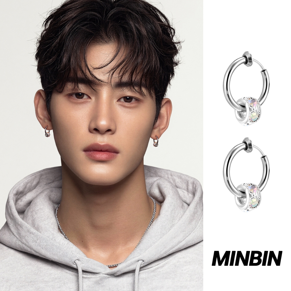 MINBIN Anting Tusuk Magnetik Pria Silver Look Kristal Warna Bahan Tembaga Anti Karat Simple Elegan K