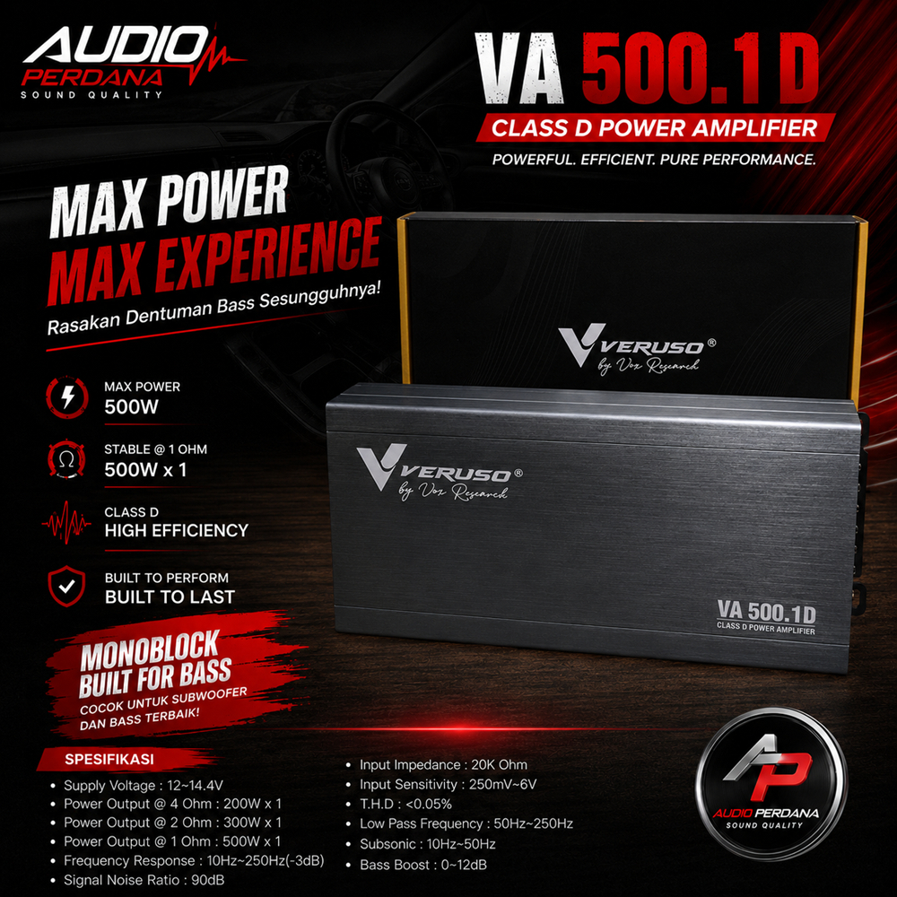 Power Monoblok VERUSO VA 500.1D VA500.1D Amplifier 1 Channel Class D Audio Mobil Compact ORIGINAL BE