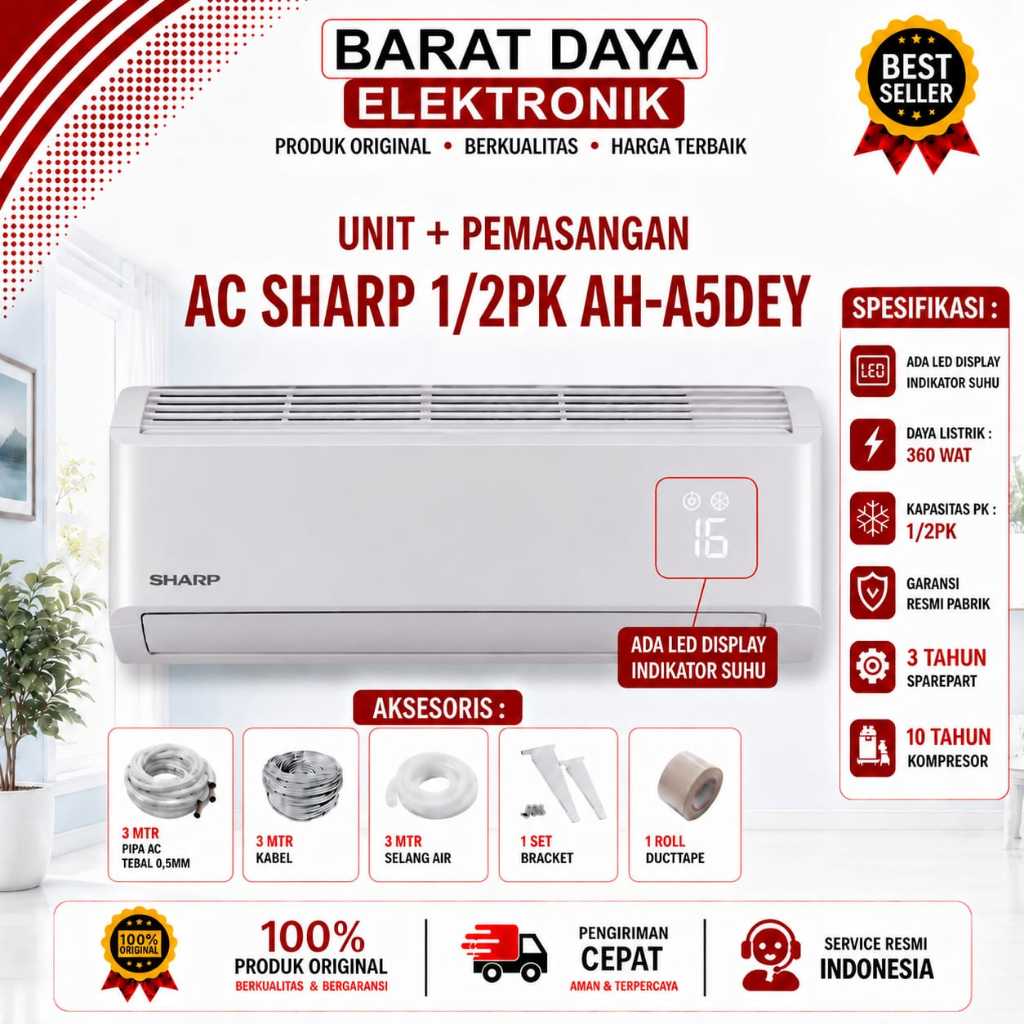 AC SHARP AC 1/2 PK - AH-A5BEY dan AC 1PK - AH-A9BEY  R32 AC SHARP 0.5 PK LOW WATT Tangerang