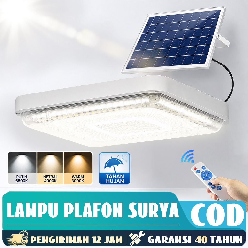[Garansi 40 Tahun]Lampu Plafon Tenaga Surya LED 3 Warna Lampu Langit-langit Indoor IP67 Tahan Air 80