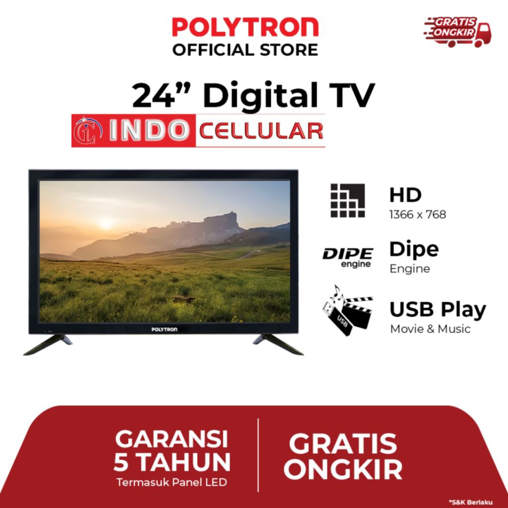 CUCI GUDANG TV POLYTRON 24 INCH DIGITAL 24V1853 (KARGO)