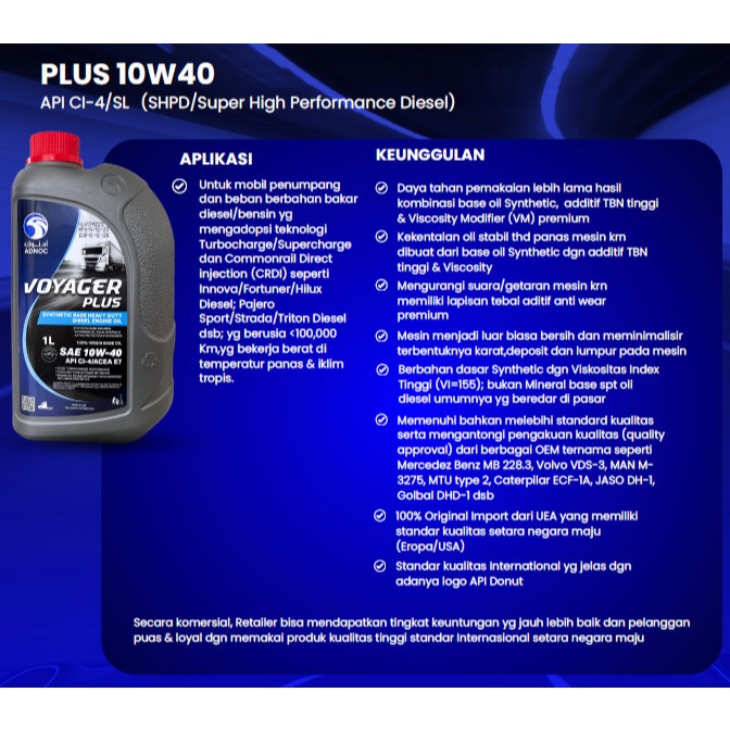 ADNOC VOYAGER PLUS 10W40 1 LTR