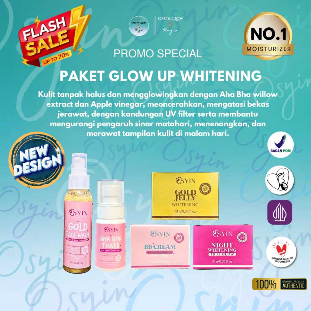 Osyin Glow Paket Glow Up Whitening (Gold Jelly Premium + Bb Cream Uv Filter + Toner + Gold Face Wash