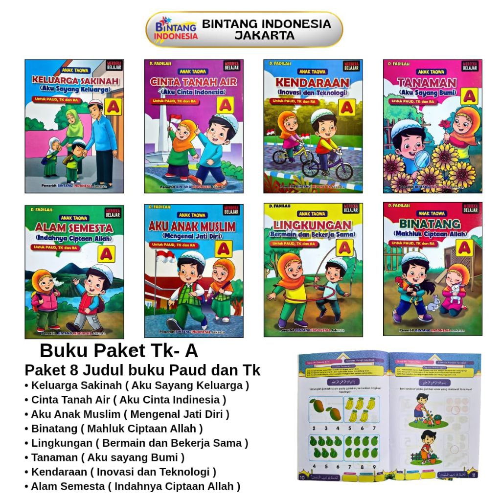 BINTANG INDONESIA - Paket 8 Buku Pendidikan Anak Muslim Seri Anak Takwa TK-A untuk PAUD ,TK dan RA K