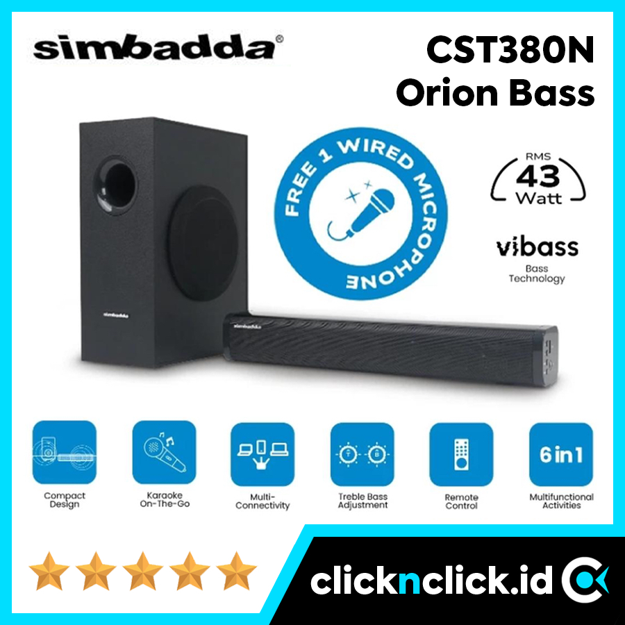 SIMBADDA CST 380N Orion Bass Free Mic - Speaker Soundbar Bluetooth 43W Wireless TV Sound Bar Subwoof