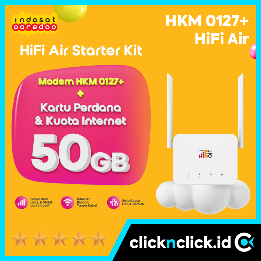 INDOSAT Hifi Air HKM-0127+ 50GB Free Kuota - Modem Wifi Router 4G LTE SIM Card Slot Wireless 2 Anten