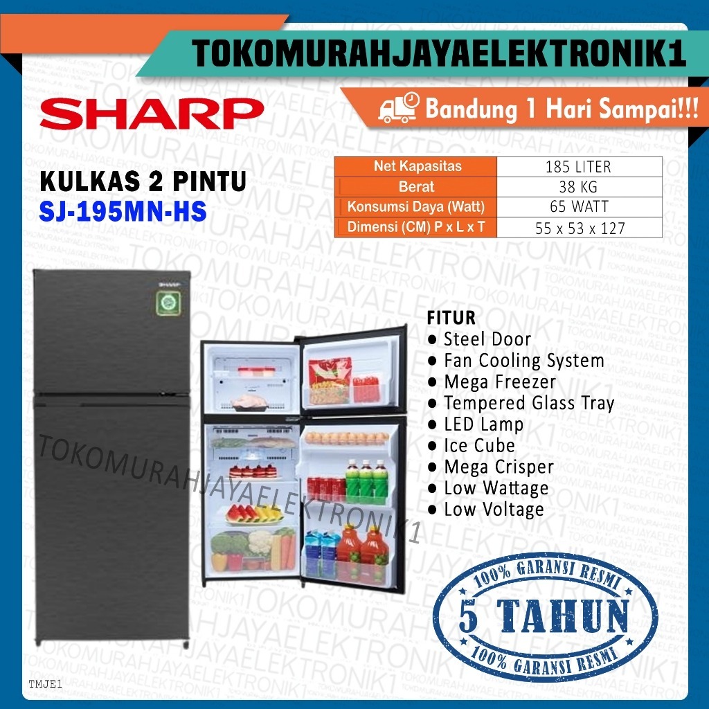 Kulkas Sharp 2 pintu kulkas 2 pintu lemari es 2 pintu SJ 195 MNHS No Frost murah