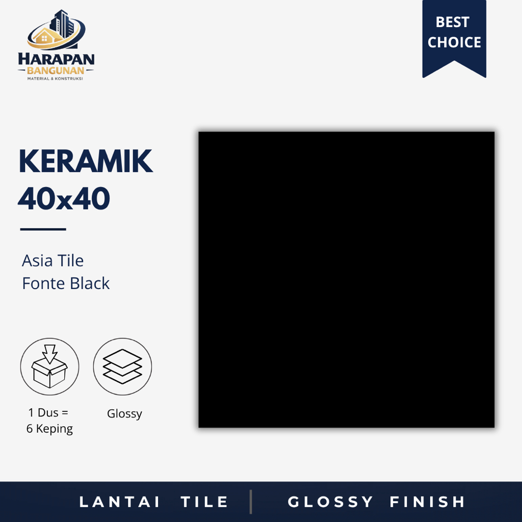 Keramik Lantai Hitam Polos 40x40 Asia Tile Fonte Black Glossy 40 x 40